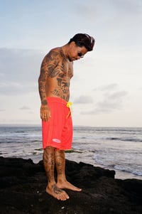 Image 2 of Classic - Mens red with yellow contrast stitch 100% cotton board short