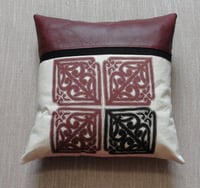 Image 1 of Pā o te Hā Wha cushion-Print on Cotton with genuine leather-Maroon