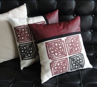 Image 3 of Pā o te Hā Wha cushion-Print on Cotton with genuine leather-Maroon
