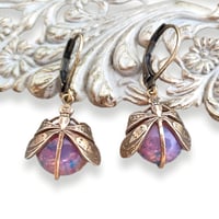 Image 1 of Dragonfly Earrings - Art Deco Era Glass Fire Opal Women's Jewelry - Medium drop earrings