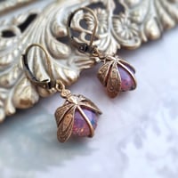 Image 2 of Dragonfly Earrings - Art Deco Era Glass Fire Opal Women's Jewelry - Medium drop earrings
