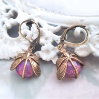 Image 3 of Dragonfly Earrings - Art Deco Era Glass Fire Opal Women's Jewelry - Medium drop earrings