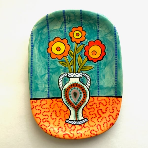 Image of 26 Turquoise and Coral Small Platter 2023