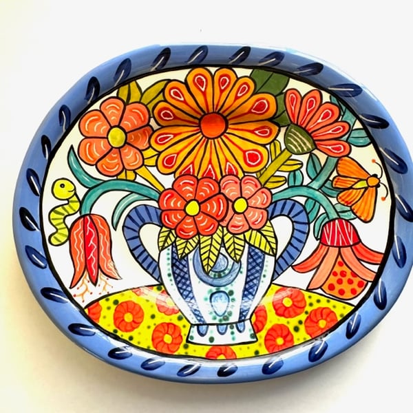 Image of 35 Large Platter with Caterpillar and Butterfly and Flowers 2023