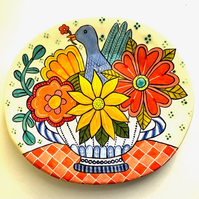 Image of 36 Very Large Platter with Bluebird in a Handled Vase 2023
