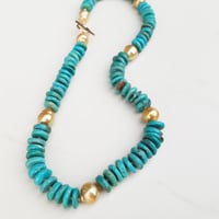 Image 4 of Golden Pearl & Turquoise Necklace