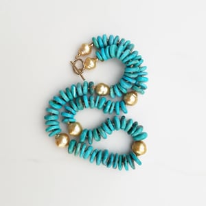 Golden Pearl & Turquoise Necklace