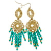 LAST PAIR - Gold Filigree Turquoise Fringe Earrings 