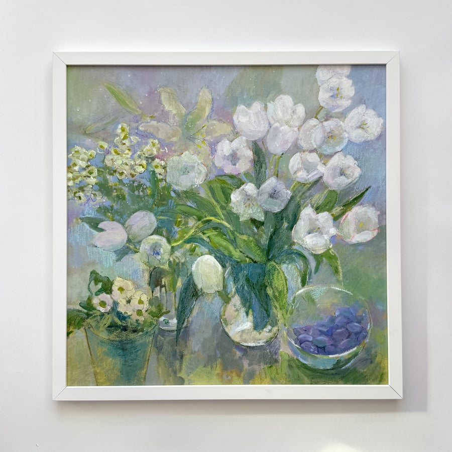 Still life with white tulips