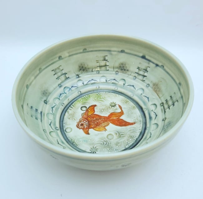 Handpainted Koi Porcelain Bowl