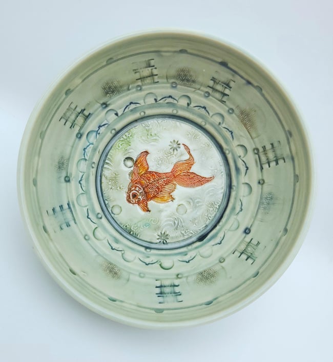 Handpainted Koi Porcelain Bowl