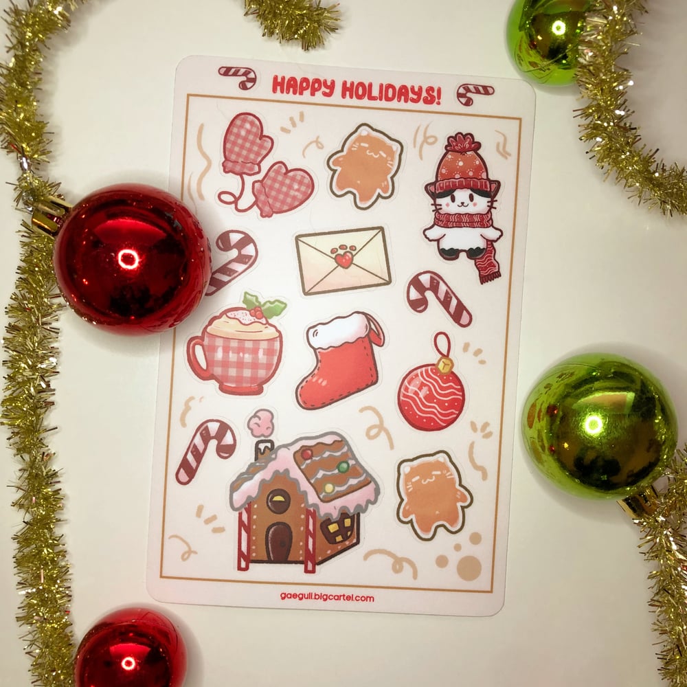 Image of limited edition holiday kitties sticker sheet [LOW STOCK]