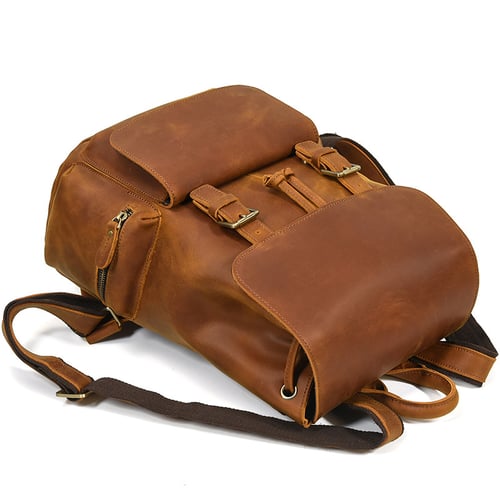 Image of Handmade Vintage Crazy Horse Leather Backpack Travel  Backpack