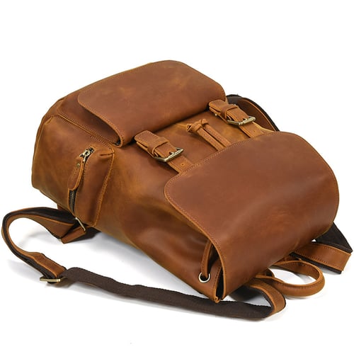 Image of Handmade Vintage Crazy Horse Leather Backpack Travel Backpack
