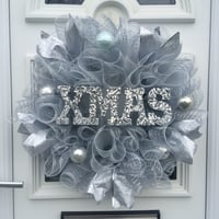 Image 1 of Silver Xmas Wreath, Wall Decor, Silver Door Wreath