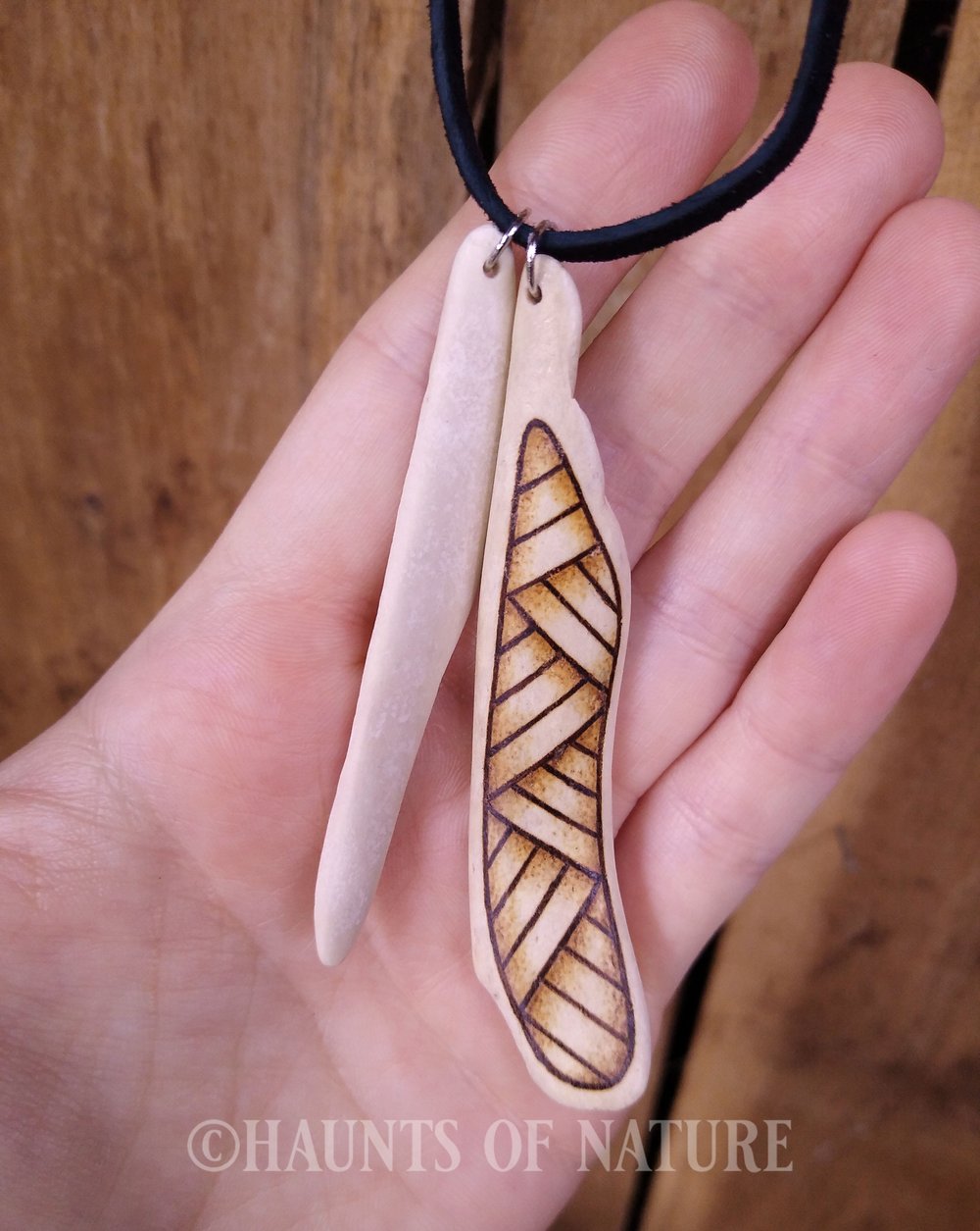 Pyrography Pendant - Hatchwork on Bone