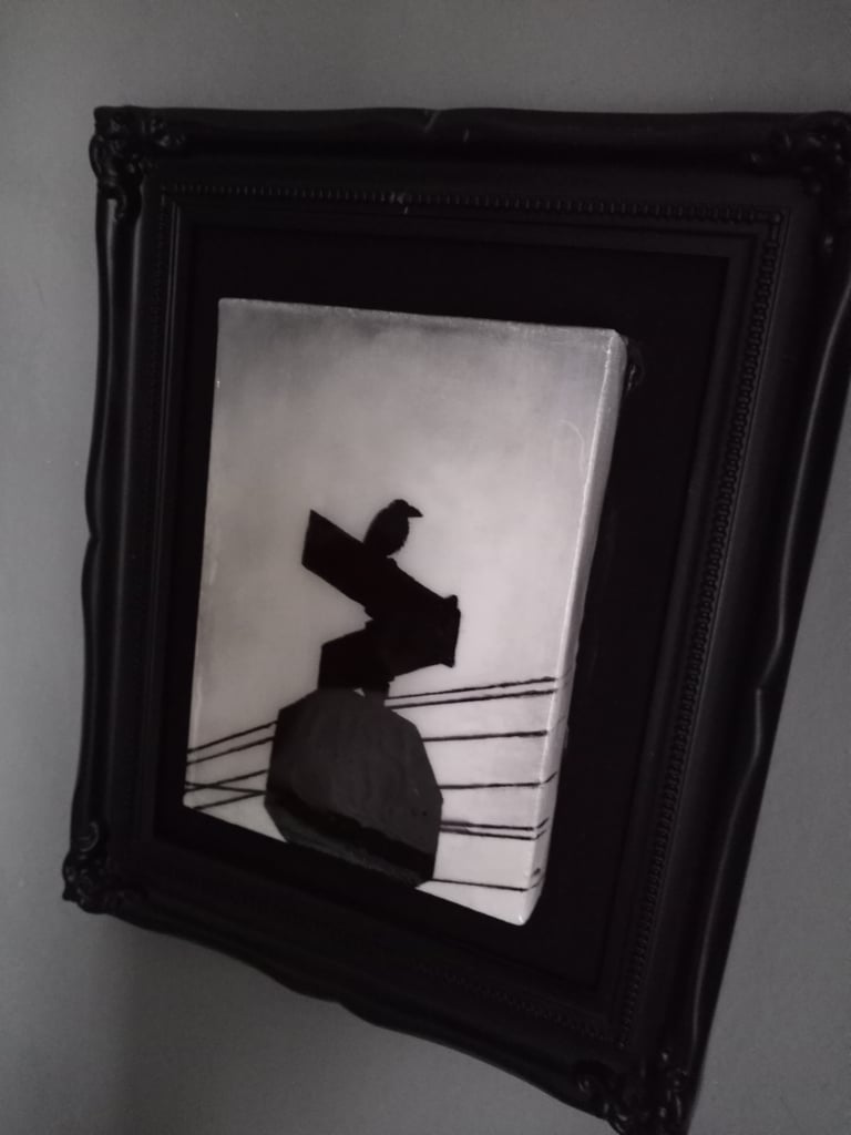 Framed Mini Bird on a Sign Original Image 3