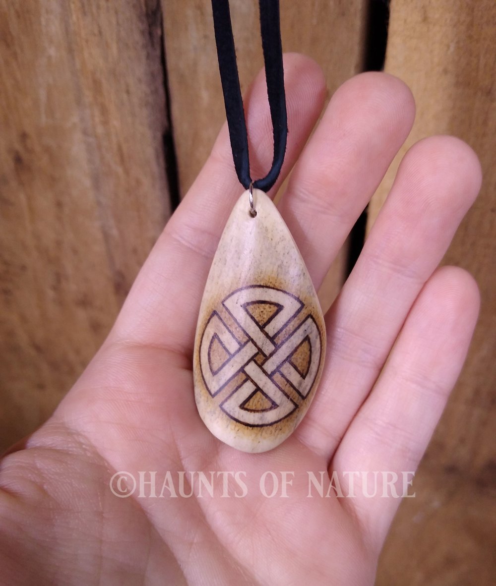 Pyrography Pendant - Celtic Shield on Bone