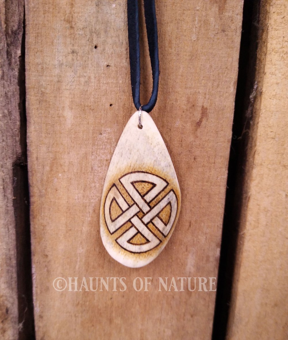 Pyrography Pendant - Celtic Shield on Bone