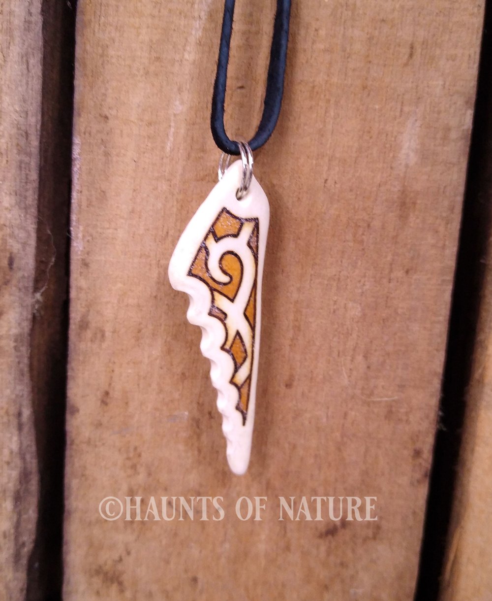 Pyrography Pendant - Nordic Swirl on Bone