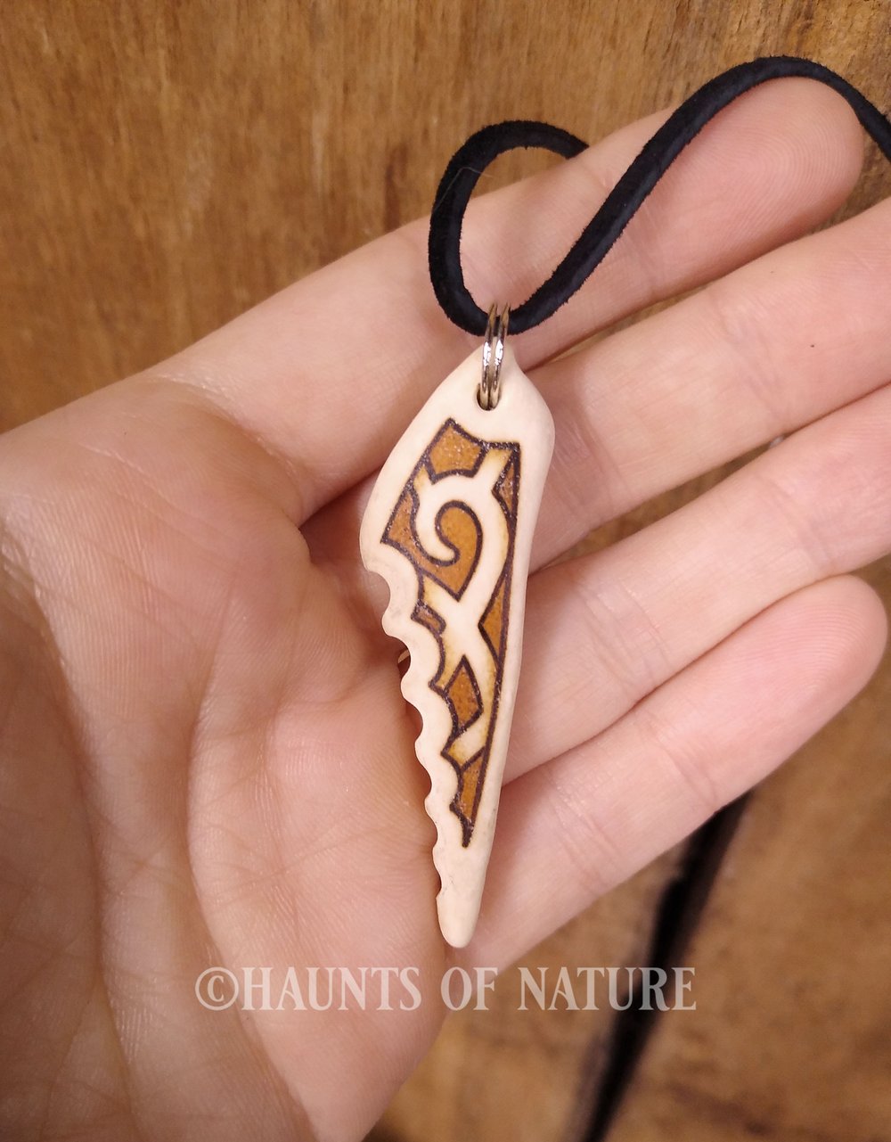 Pyrography Pendant - Nordic Swirl on Bone