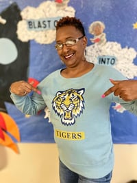 Image 1 of GLITTER TIGER SWEATSHIRT (Light Blue, Heather Gray, Light Gray & Salmon) 