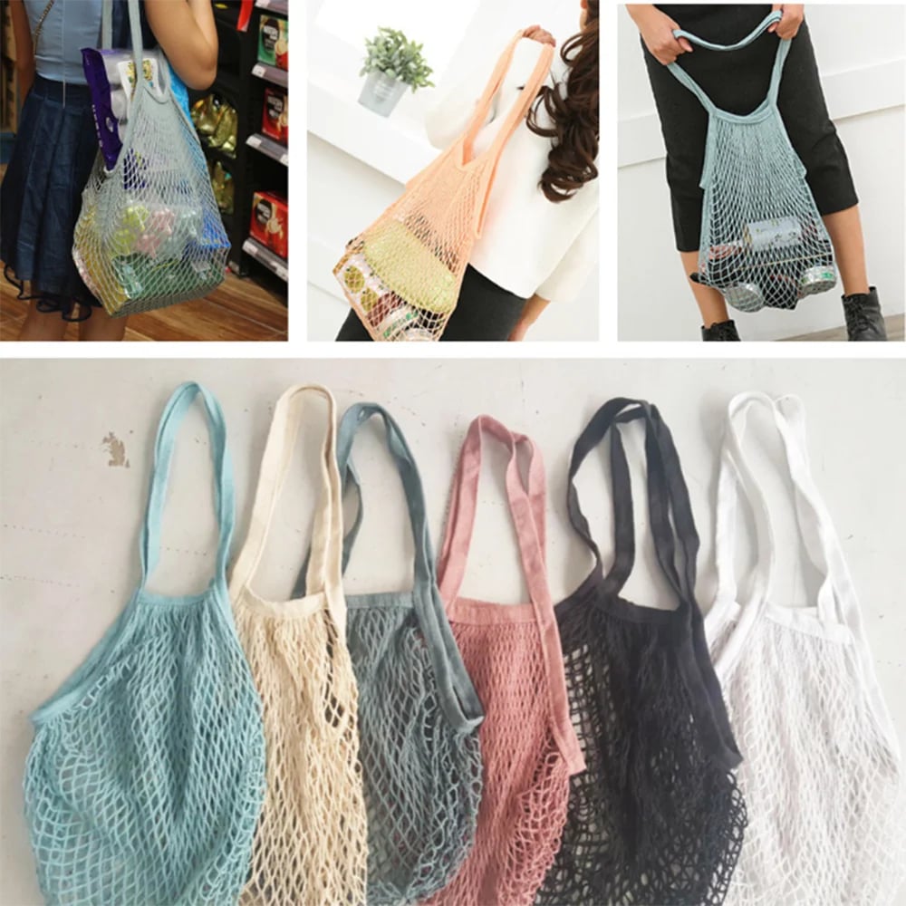 Cotton Mesh Shopping Bag Reusable String Fruit Storage Handbag 