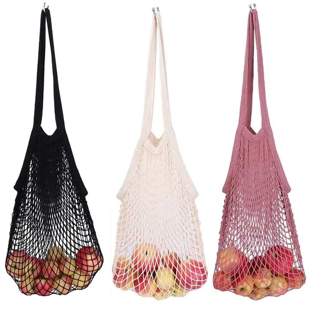 Cotton Mesh Shopping Bag Reusable String Fruit Storage Handbag 