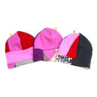 Image 4 of pink gray cashmere patchwork beanie hat courtneycourtney knit stretch sweater warm winter upcycle