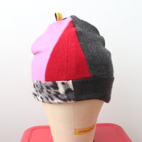 Image 2 of pink gray cashmere patchwork beanie hat courtneycourtney knit stretch sweater warm winter upcycle