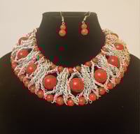 Image 1 of Red Coral Pearl Bead Necklace Set