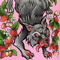 Image 2 of Pink Strawberry Wolf Emetic Art Print