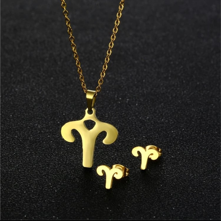 Image of Aries Zodiac Necklace and Earring Set