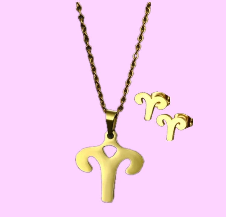 Image of Aries Zodiac Necklace and Earring Set