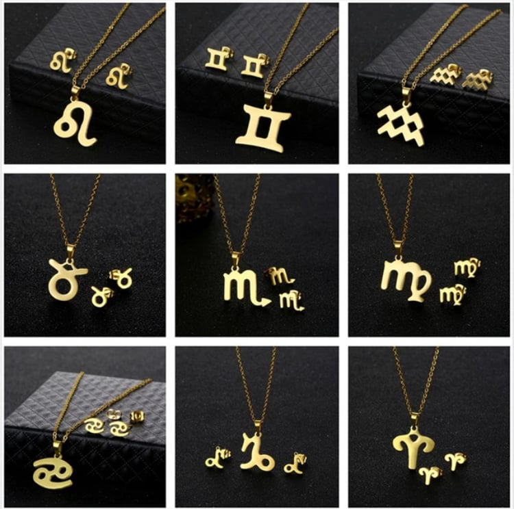 Image of Aries Zodiac Necklace and Earring Set