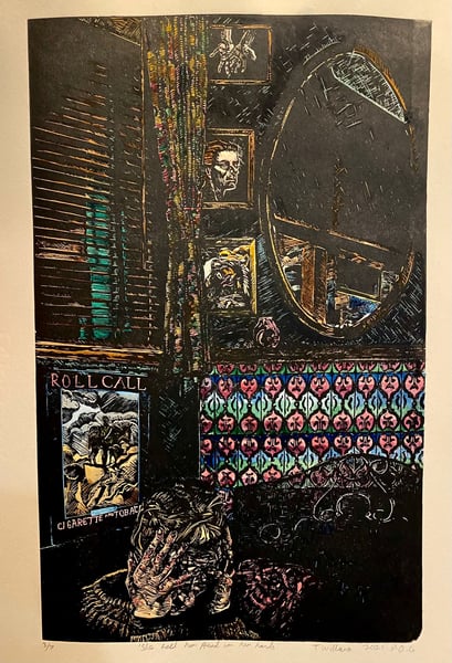 Image of She Held Her Head in Her Hands Hand-coloured print
