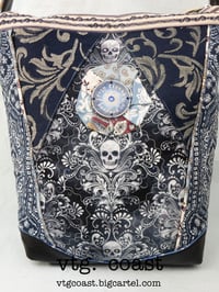 Image 3 of Blue Damask Skull Shoulder Bag