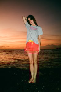 Image 3 of Classic - Girls red with yellow contrast stitch 100% cotton board short