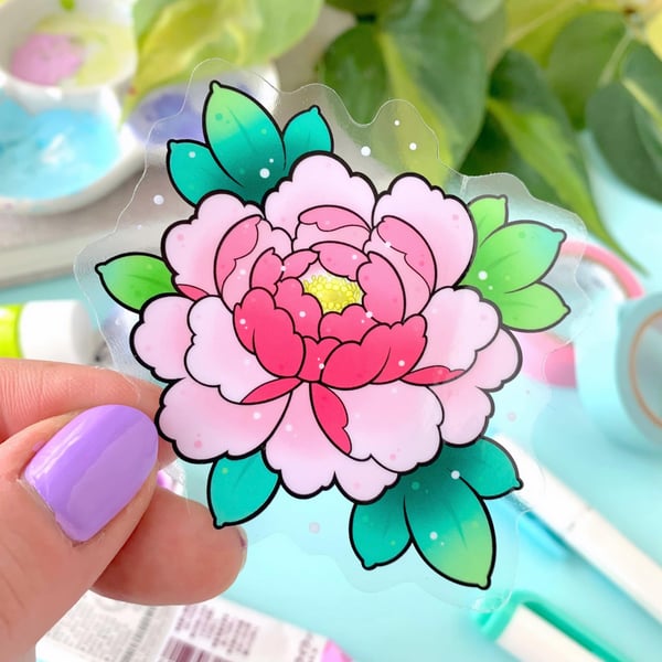 Image of CLEAR Pink Peony STICKER