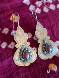 Image 4 of Vintage Turcoman Gold Wash Silver Earrings - (TS004)