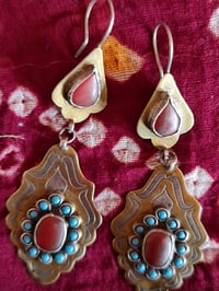 Image 4 of Vintage Turcoman Gold Wash Silver Earrings - (TS005)
