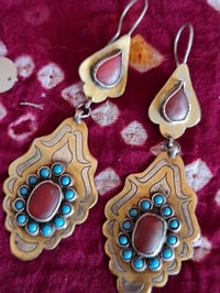 Image 5 of Vintage Turcoman Gold Wash Silver Earrings - (TS005)