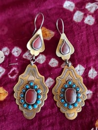 Image 6 of Vintage Turcoman Gold Wash Silver Earrings - (TS005)