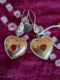 Image 4 of Vintage Turcoman Gold Wash Silver Heart Earrings - (TS007)