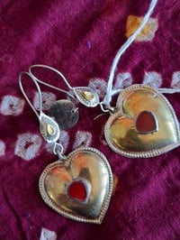 Image 6 of Vintage Turcoman Gold Wash Silver Heart Earrings - (TS007)