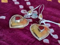 Image 5 of Vintage Turcoman Gold Wash Silver Heart Earrings - (TS007)