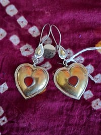 Image 7 of Vintage Turcoman Gold Wash Silver Heart Earrings - (TS007)