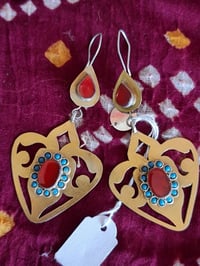 Image 3 of Vintage Turcoman Gold Wash Silver Earrings - (TS017)