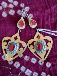 Image 4 of Vintage Turcoman Gold Wash Silver Earrings - (TS017)