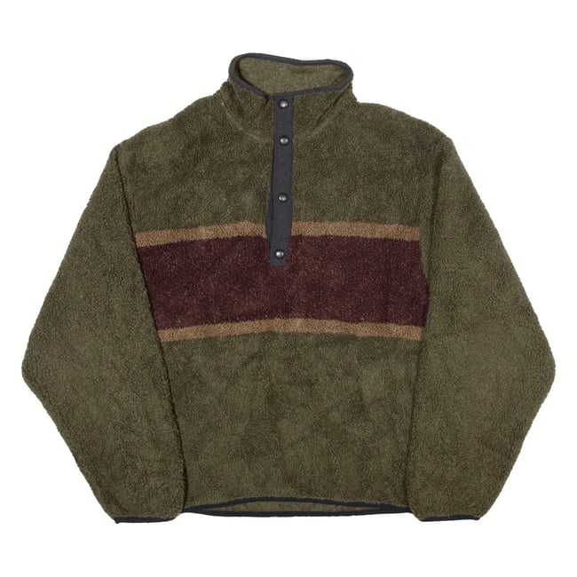 Vintage Woolrich Deep Pile Snap Fleece Olive Stripe WAY OUT CACHE